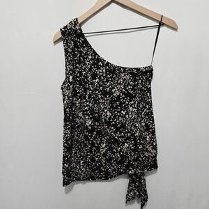 Floral Black and White One-Shoulder Tank Top